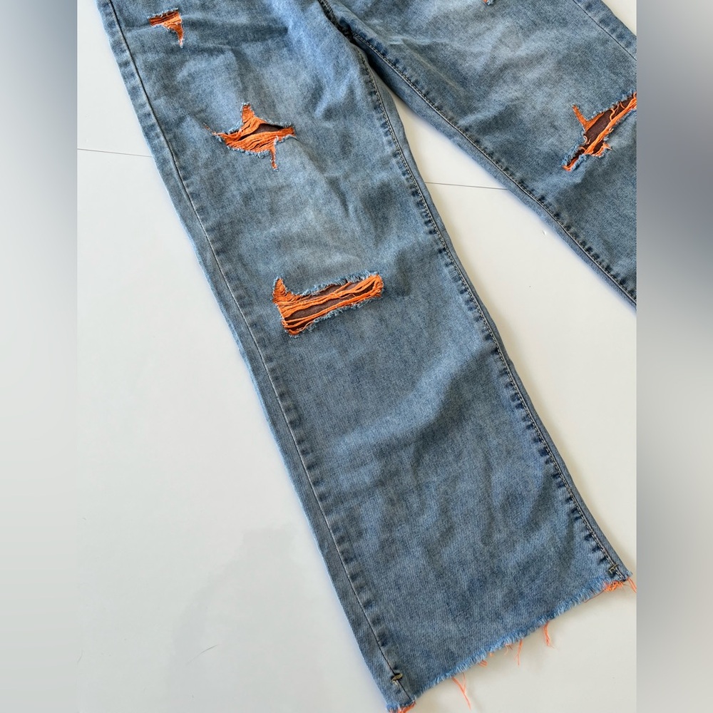 Amazing Moult Distressed Baggy Blue Jeans with Orange Accents - Picture 2 of 7